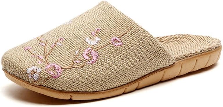 

Тапочки Gaolinci из льна с вышивкой, дышащие летние домашние тапочки, сандалии для мужчин и женщин, розовый