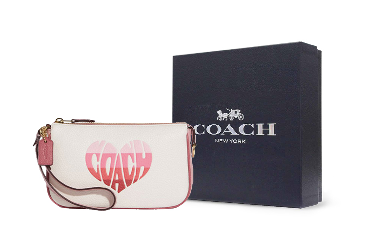 

COACH Нолита кожаная сумочка через плечо на запястье клатч маленький размер женская белая и розовая