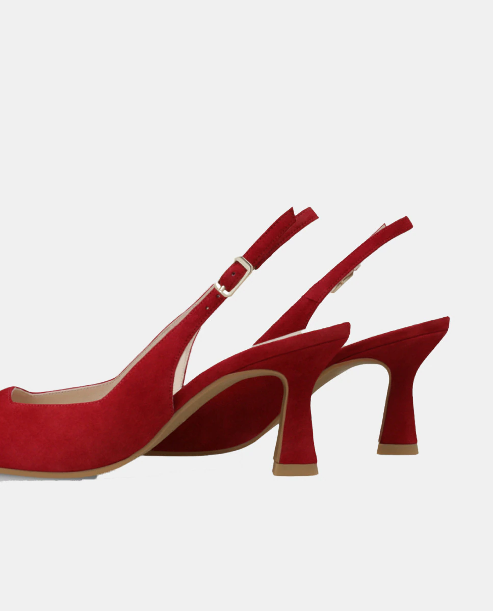 Туфли на каблуке из серебристой кожи с открытой пяткой Lodi, цвет Rojo fuego — фото 3