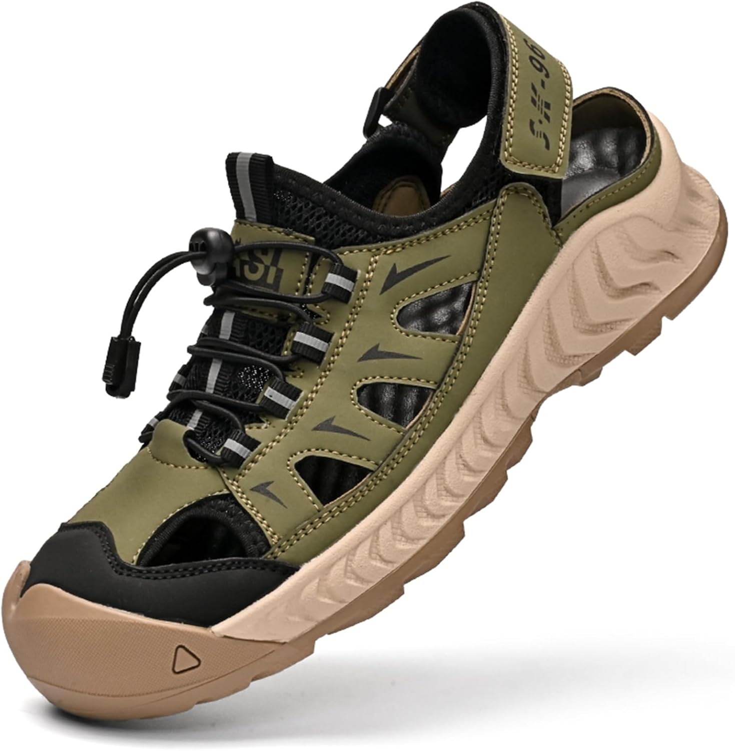 

Сандалии Abborora для мужчин, летние нескользящие походные и прогулочные туфли, кожаные с сеткой, дышащие, мужские повседневные пляжные туфли, зеленый