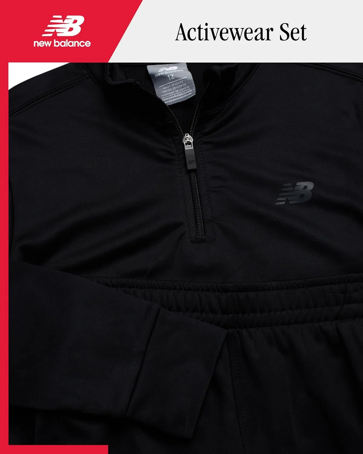 Детский спортивный костюм New Balance, Tech Fleece, джоггеры и свитшот на молнии, Black — фото 2
