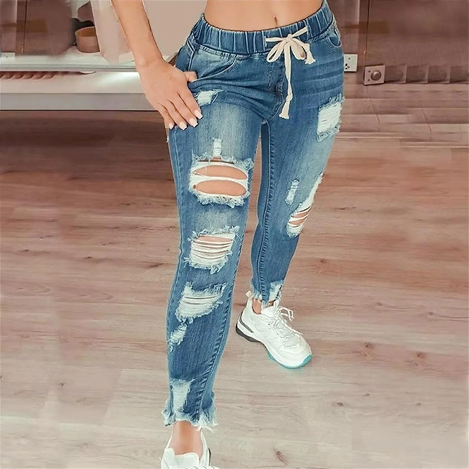 Рваные джинсы женские High Waisted Skinny Stretch — фото 2
