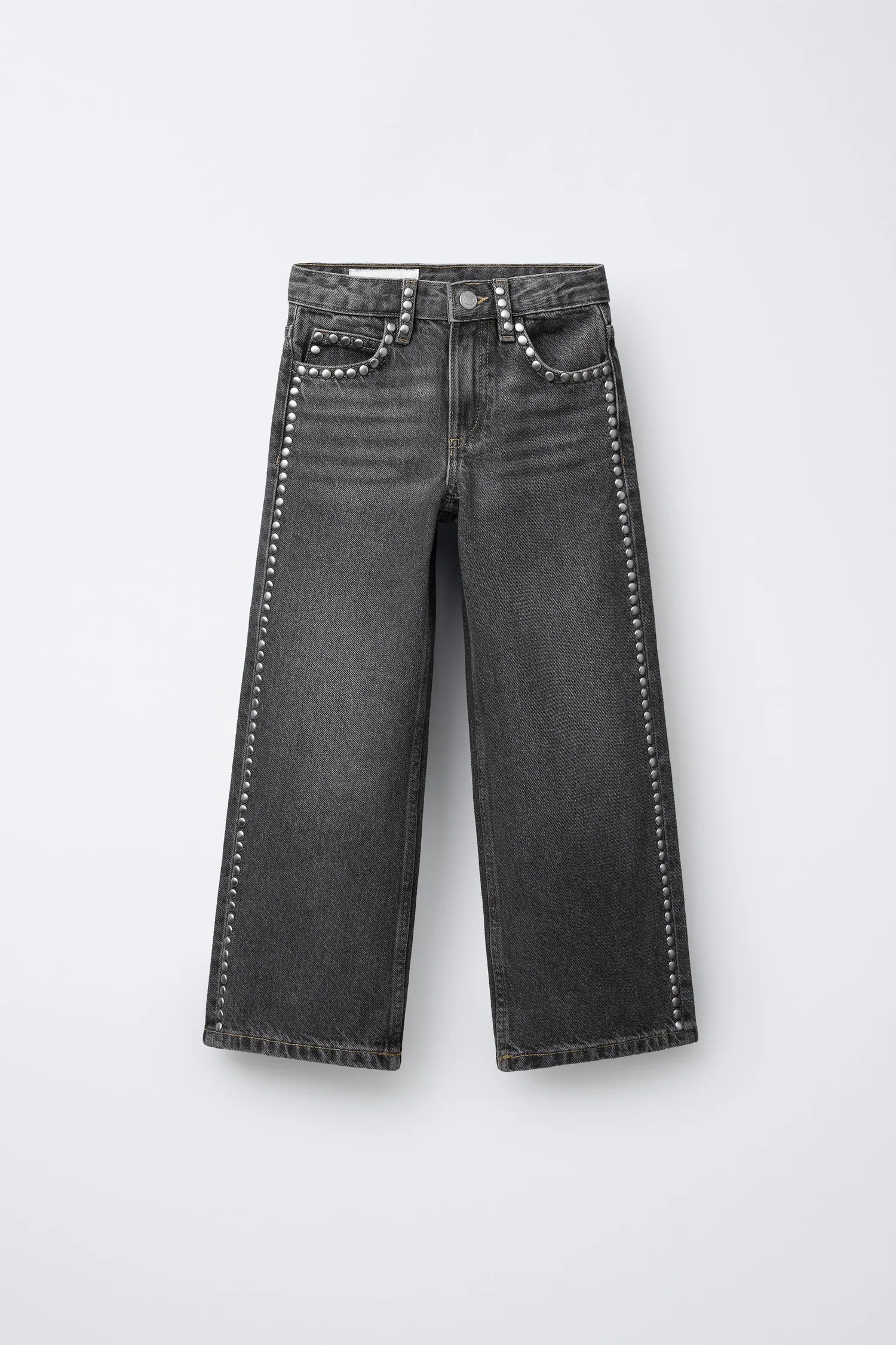 Прямые джинсы с заклепками Zara, серый