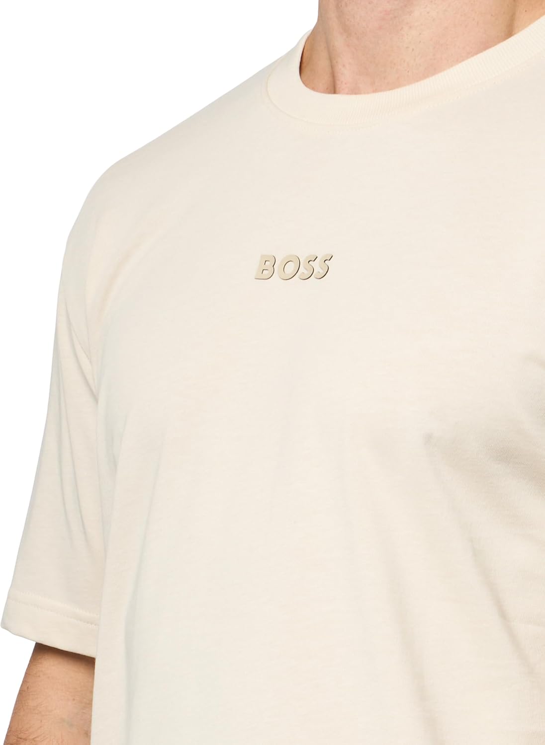 Мужская хлопковая футболка BOSS Tonal Center Logo, Almond Milk Cream — фото 3