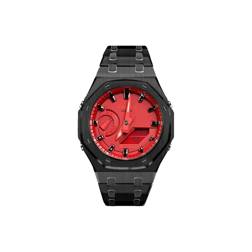 

CASIO Часы Unisex Liquid Crystal/Analog Dual Display Series 48.5mm Red Watch, Red Alert Full Forged Black