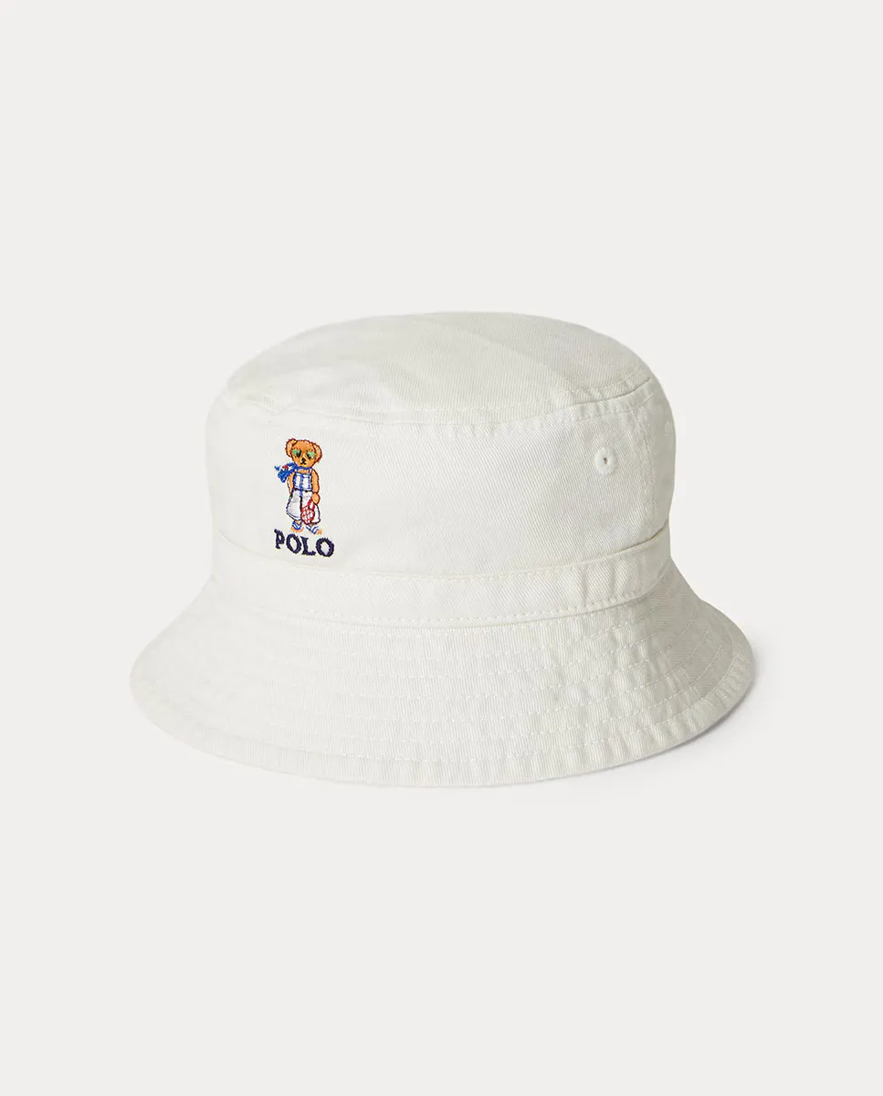 

Шапка рыбака для девочки с изображением медведя поло Polo Ralph Lauren, белый