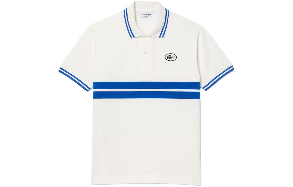 Полосатая поло из органического хлопка LACOSTE, бело-синяя — фото 2