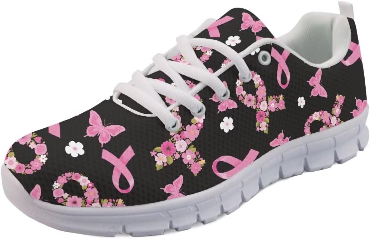 

Кроссовки Forchrinse для женщин и мужчин, с шнуровкой, для бега, дышащие, с сеткой, на шнуровке, для прогулок и тенниса, Breast Cancer Awareness