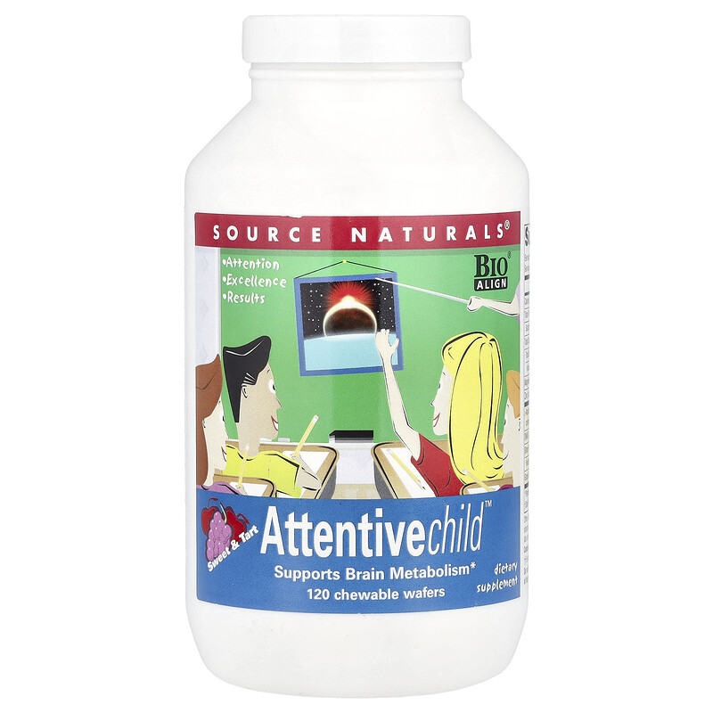 

Source Naturals, Attentive Child , сладкое и терпкое, 120 жевательных вафель