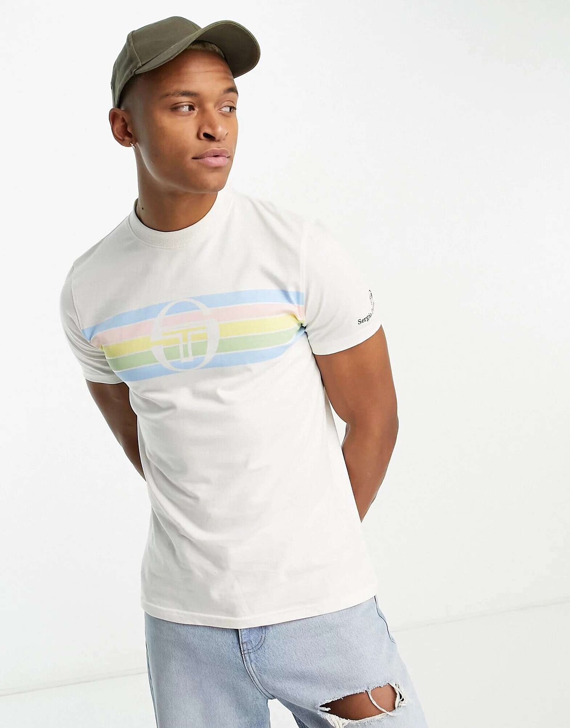 

Кремовая футболка Sergio Tacchini Adamo с пастельной полоской на груди, Бежевый, Кремовая футболка Sergio Tacchini Adamo с пастельной полоской на груди