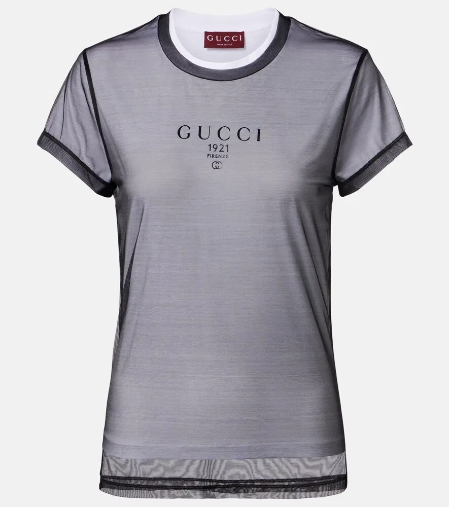 Футболка Gucci Многослойная из хлопкового трикотажа, круглый вырез, черный