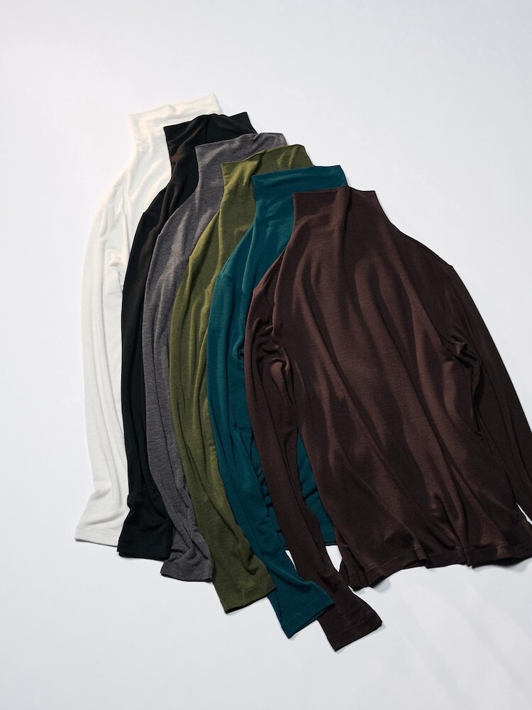 Очень теплая футболка из смеси кашемира heattech с высоким воротом Uniqlo, цвет 09 черный — фото 4