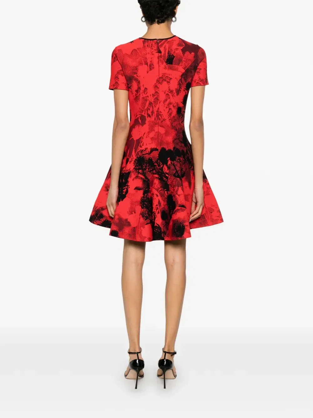 Мини-платье с круглым вырезом и расклешенным подолом Alexander McQueen, красный — фото 4