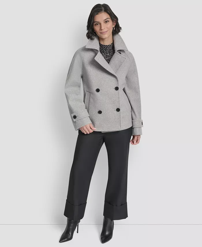 

Женское короткое двубортное пальто с воротником DKNY, серый