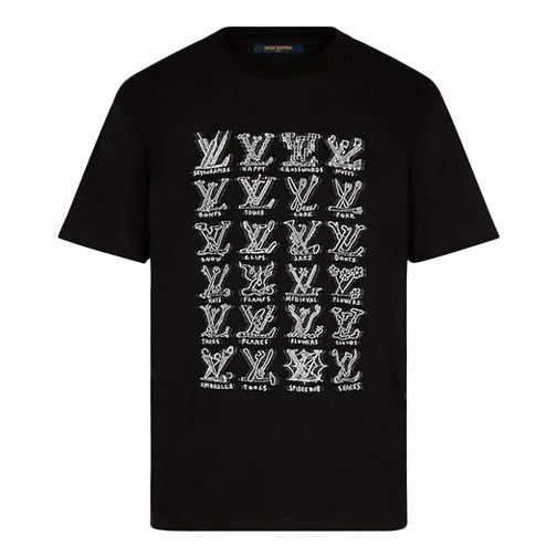 

Футболка Men's LOUIS VUITTON Logo Printing Round Neck Short Sleeve Black, черный