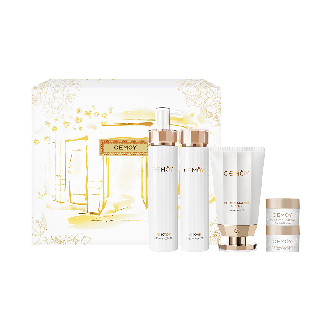 Платиновый люмен лосьон для лица наборы для ухода за кожей Cemoy, Cleansing 100ml + water белый 120ml each + water белыйsample 30ml each — фото 3