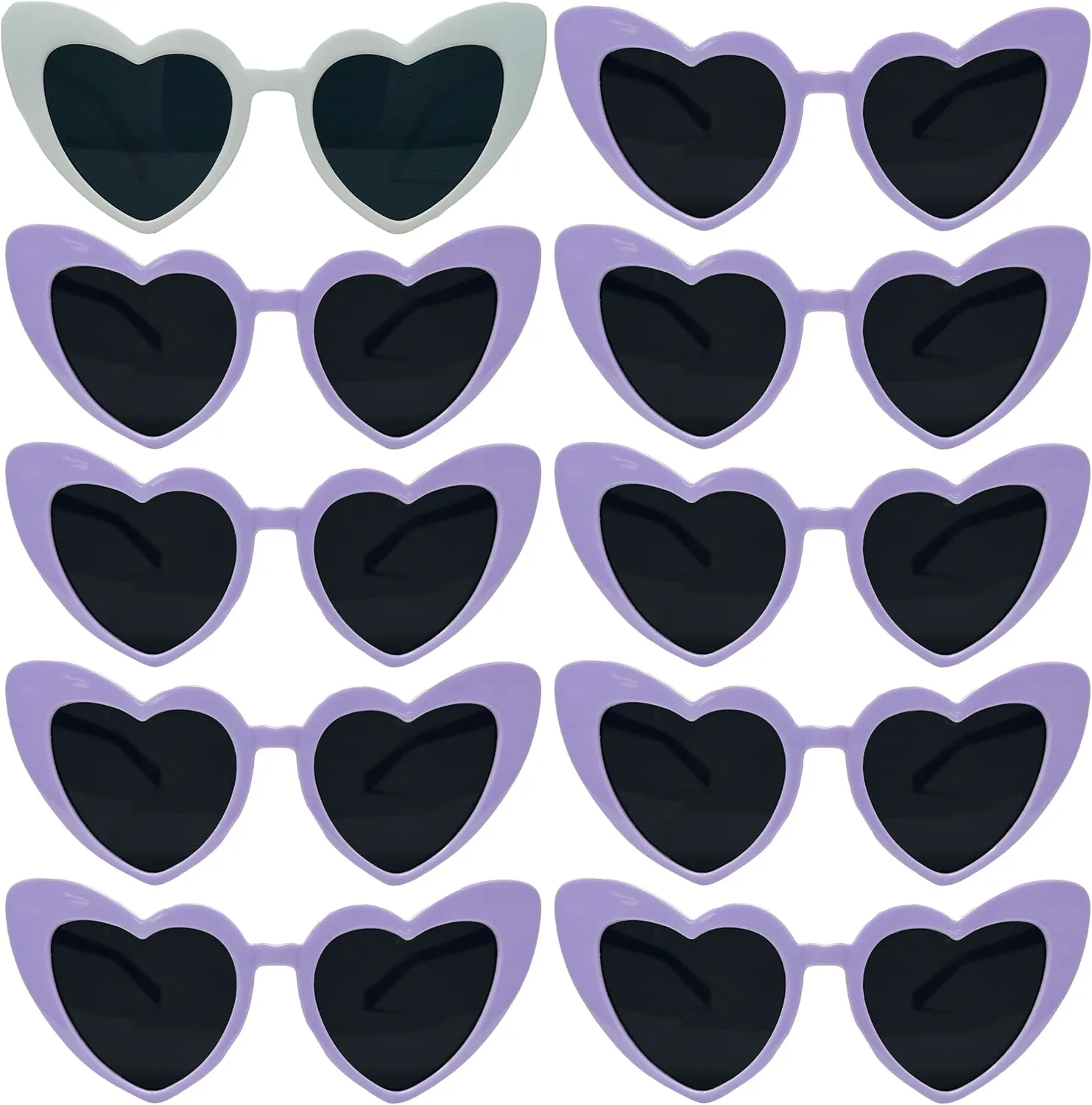 

Стильные солнцезащитные очки Funky Junque для женщин в форме сердца, модные очки для девичника, винтажные ретро-очки, очки для невесты, 10 Pack - 1 White & 9 Violet