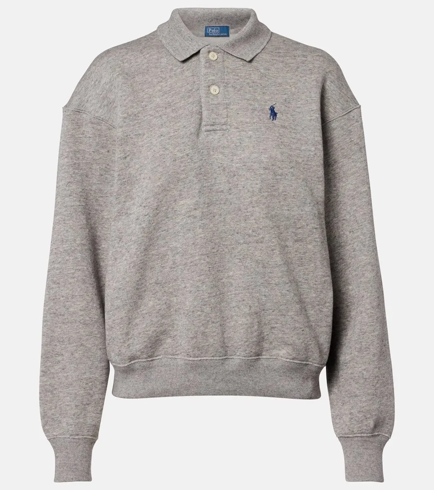 Поло-толстовка из хлопкового флиса с логотипом Polo Ralph Lauren, серый