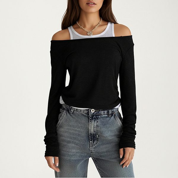 

Топ с длинным рукавом и многослойной вязкой Anna-Kaci, Black