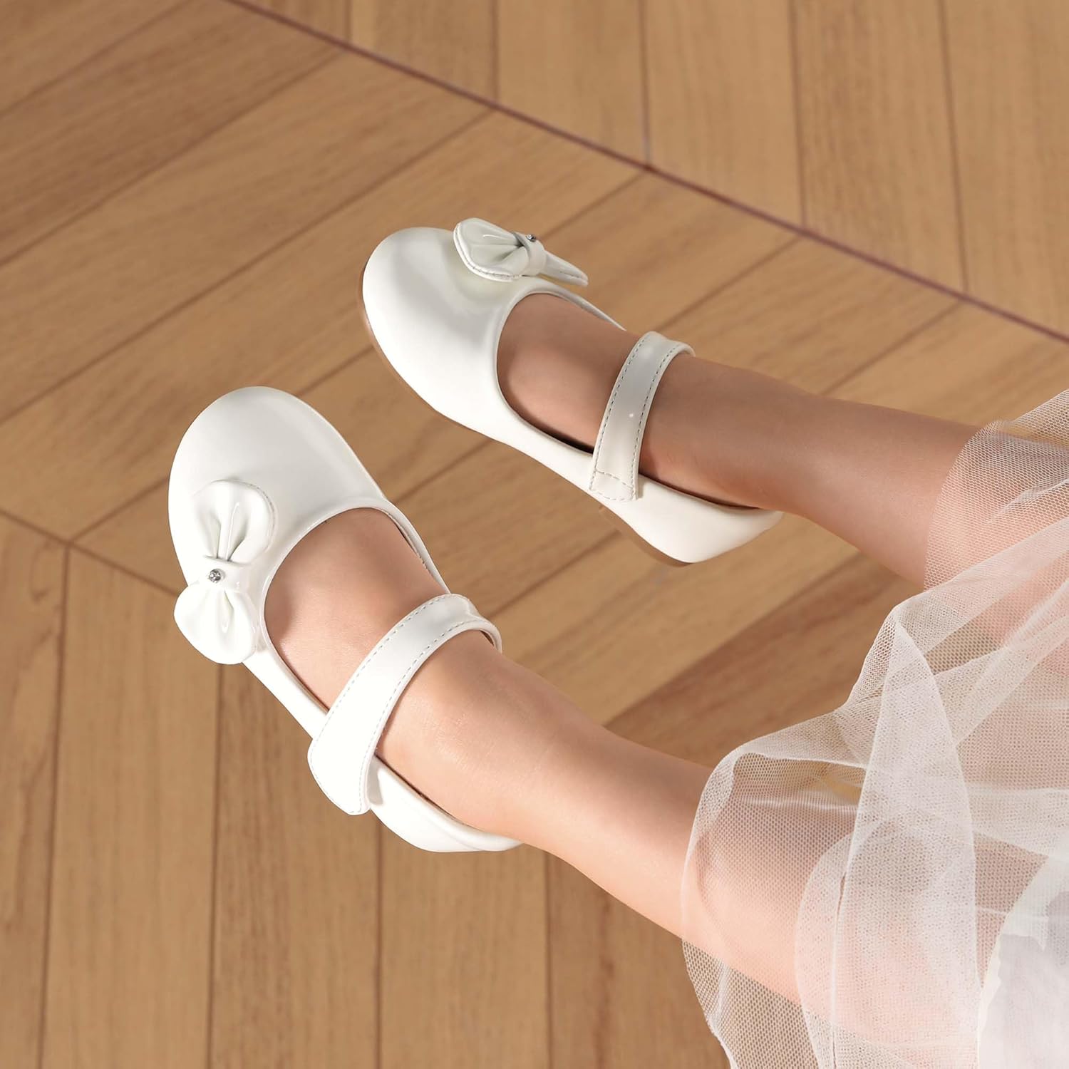 Туфли для маленьких девочек DREAM PAIRS, модель Mary Jane, балетки с бантиком для школьной формы, белый — фото 2