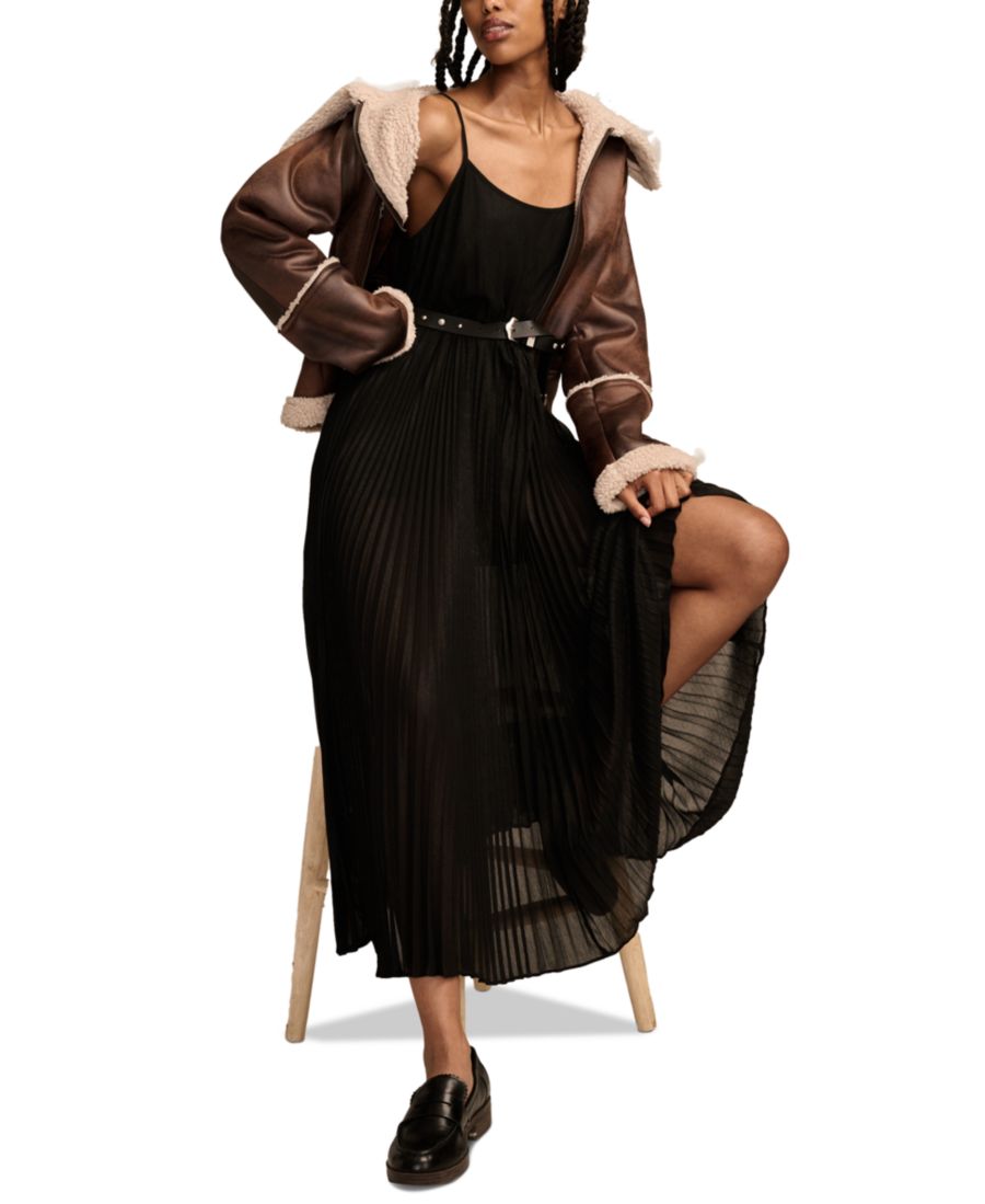 

Женское плиссированное платье миди без рукавов Lucky Brand, Black