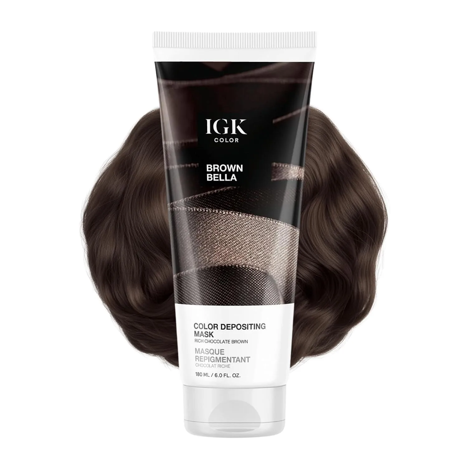 IGK Brown Bella маска для волос с пигментом, шоколадно-коричневый полуперманентный тонирующий кондиционер и глянцевый тонер, увлажняющая формула для блеска и обновления цвета, веганская, без жестокости, 170 г, Brown Bella (Rich Chocolate Brown)