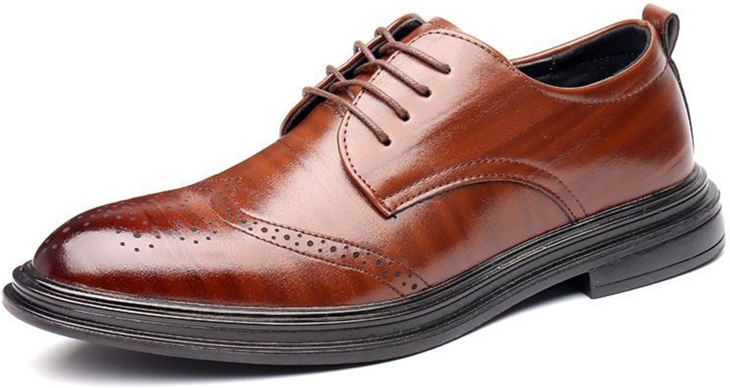 

Мужские туфли оксфорды с перфорацией Вингтип, шнуровкой, для выпускного, повседневные, классические туфли, дерби, деловые рабочие, низкие кожаные кроссовки, нарядные туфли Generic, коричневый