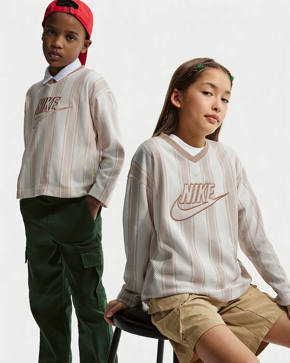 Детская длинная футболка из сетки Nike Sportswear Collection, Light Orewood Brown/Linen/Light Orewood Brown