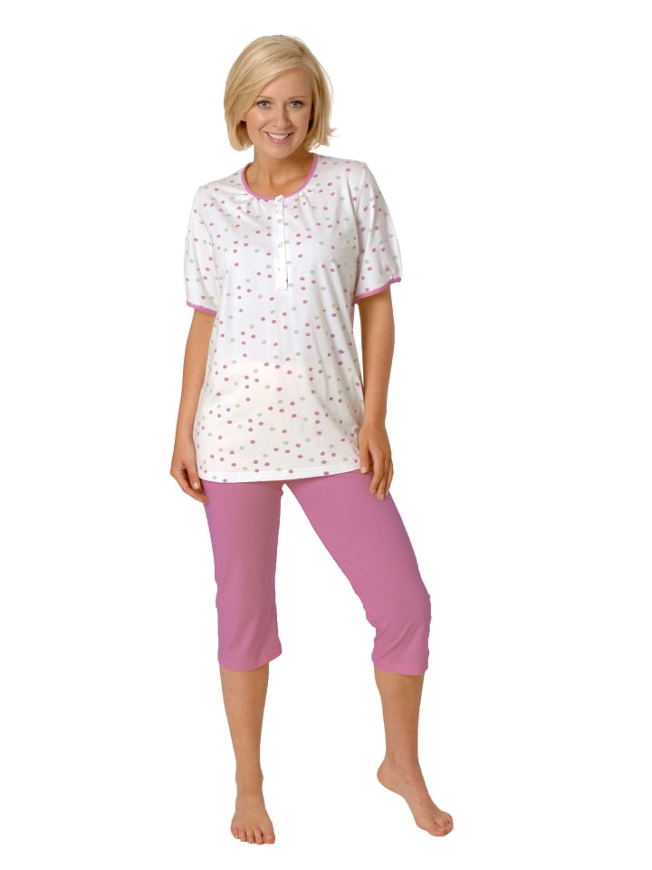 

NORMANN Пижама-капри, с короткими рукавами, на пуговицах, в горошек - 66695, розового цвета