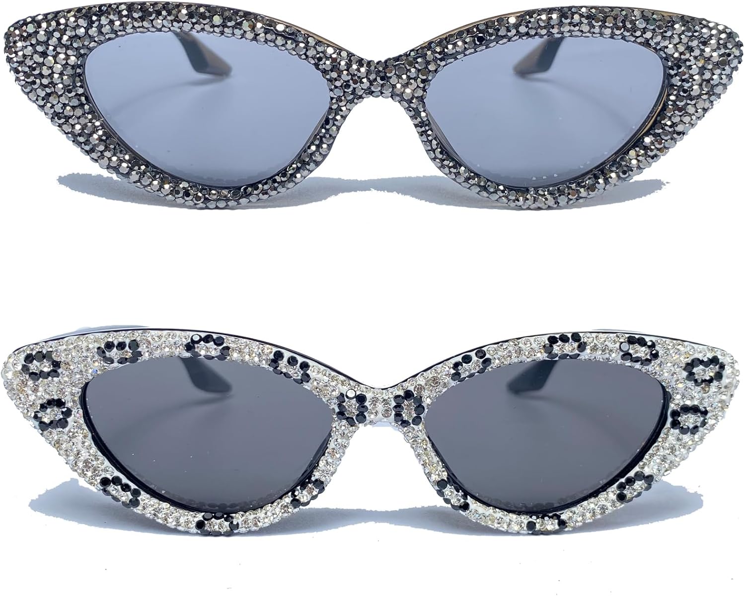 

Солнцезащитные очки «кошачий глаз» со стразами для женщин. Блестящие, сверкающие, с кристаллами, модные солнцезащитные очки для вечеринок с бриллиантами mincl, 2pcs-gray&white
