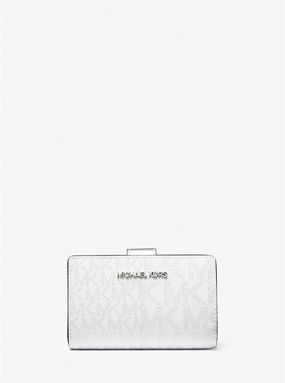 

Кошелек с логотипом Jet set travel среднего размера, складывающийся в два слоя Michael Kors, серебряный