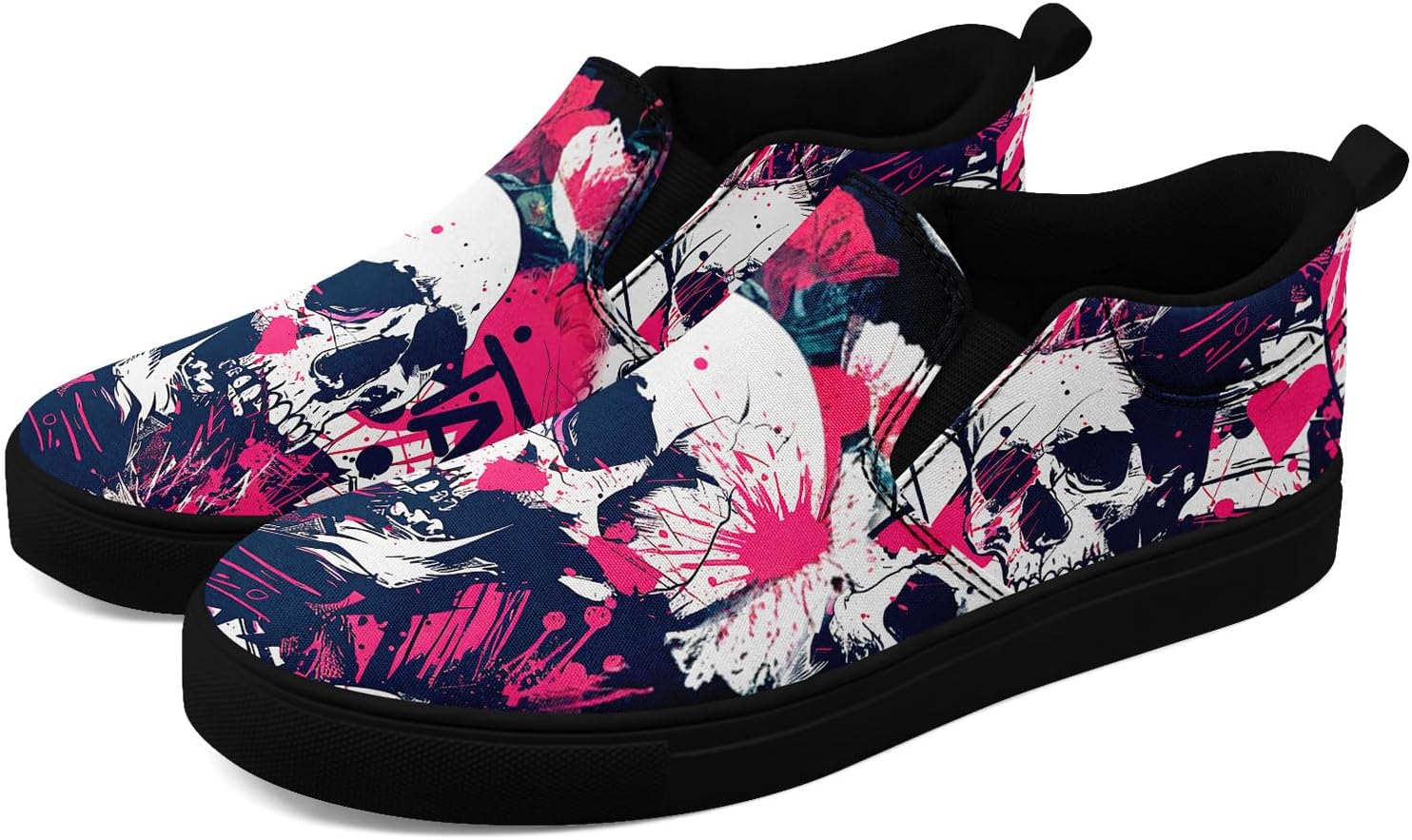 

Стильные слипоны AWSOLE с черепом и цветами из канвы для мужчин и женщин, модные, удобные, легкие кроссовки на плоской подошве, белый/черный/синий/розовый