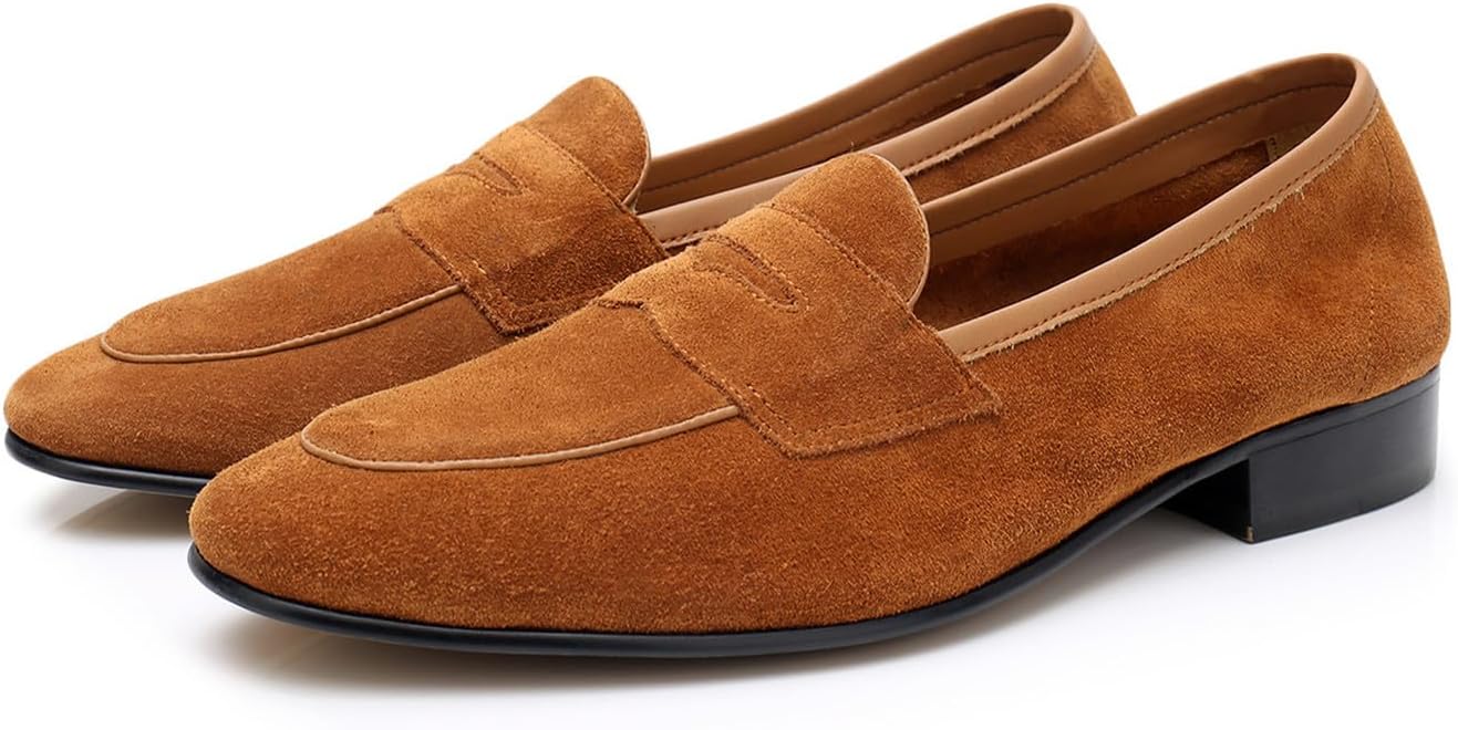 

Мужские туфли Santimon, кожаные лоферы без шнурков, замшевые мокасины, модные туфли для выпускного, делового и повседневного стиля, костюмные туфли для свадеб и смокинга, Tan