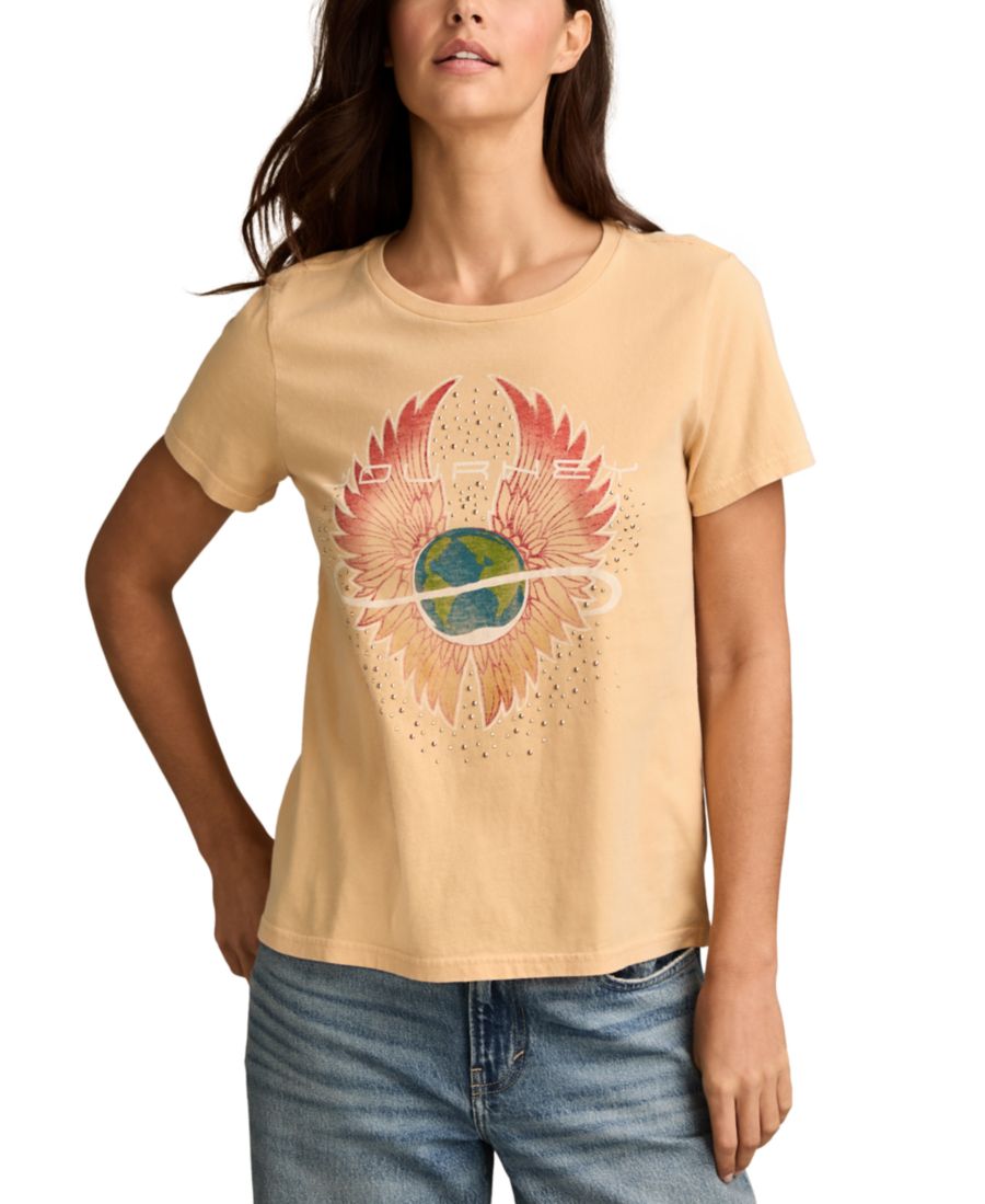 

Женская хлопковая футболка с графическим принтом "Крылья путешествия" Lucky Brand, New Wheat