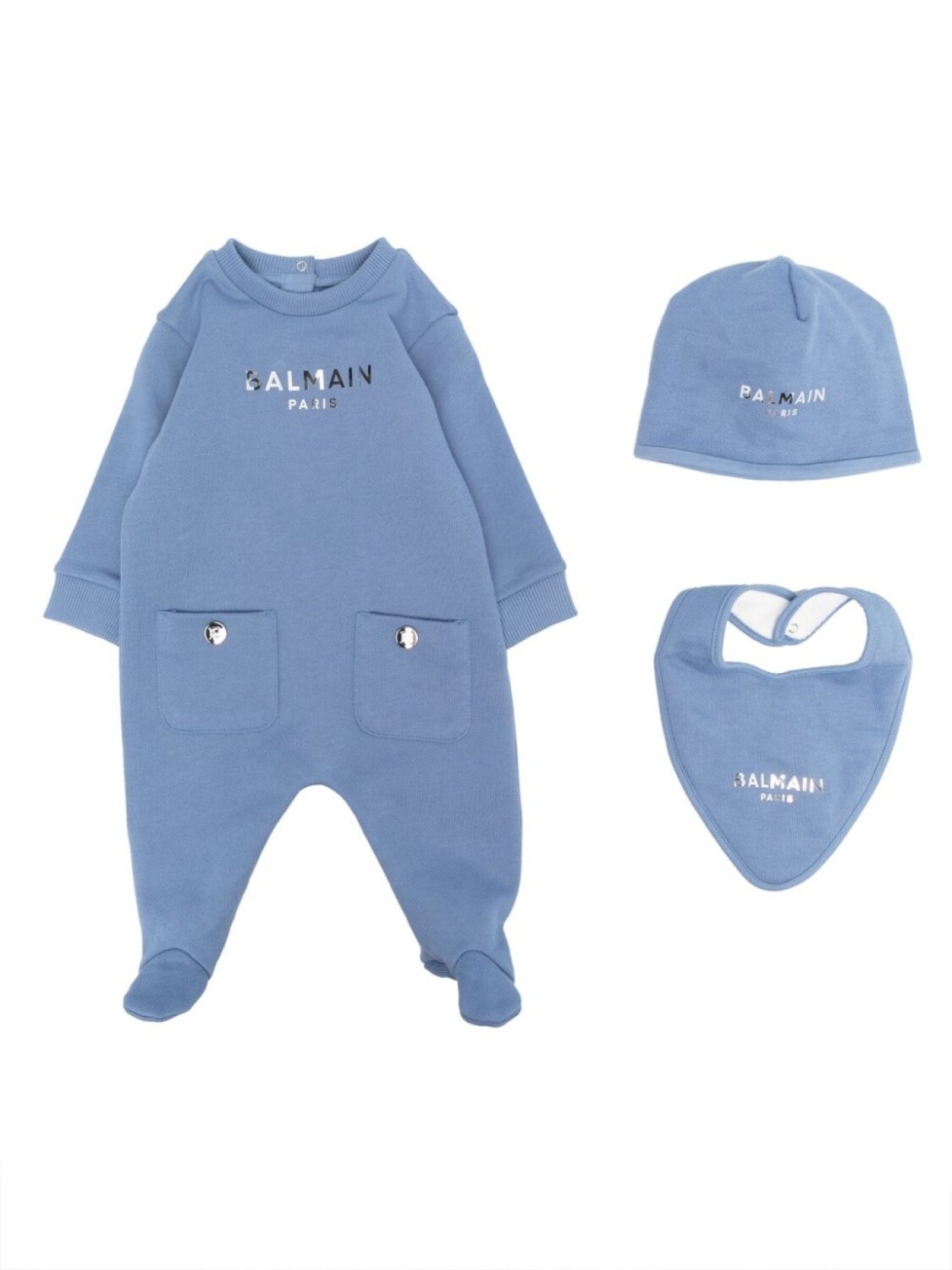 

Balmain Kids "комплект из комбинезона, шапки и нагрудника с логотипом", синий