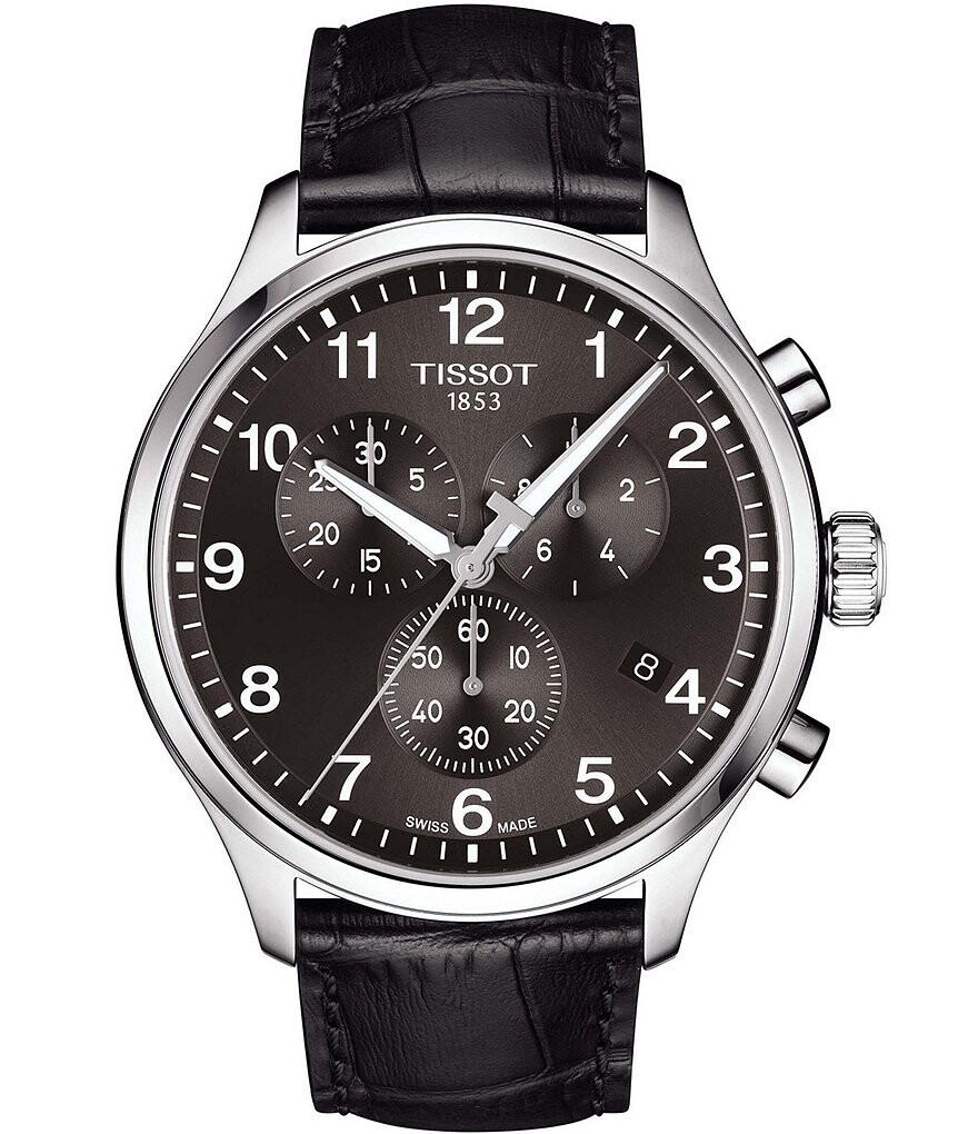 

Классические черные кожаные часы Tissot Chrono XL, черный