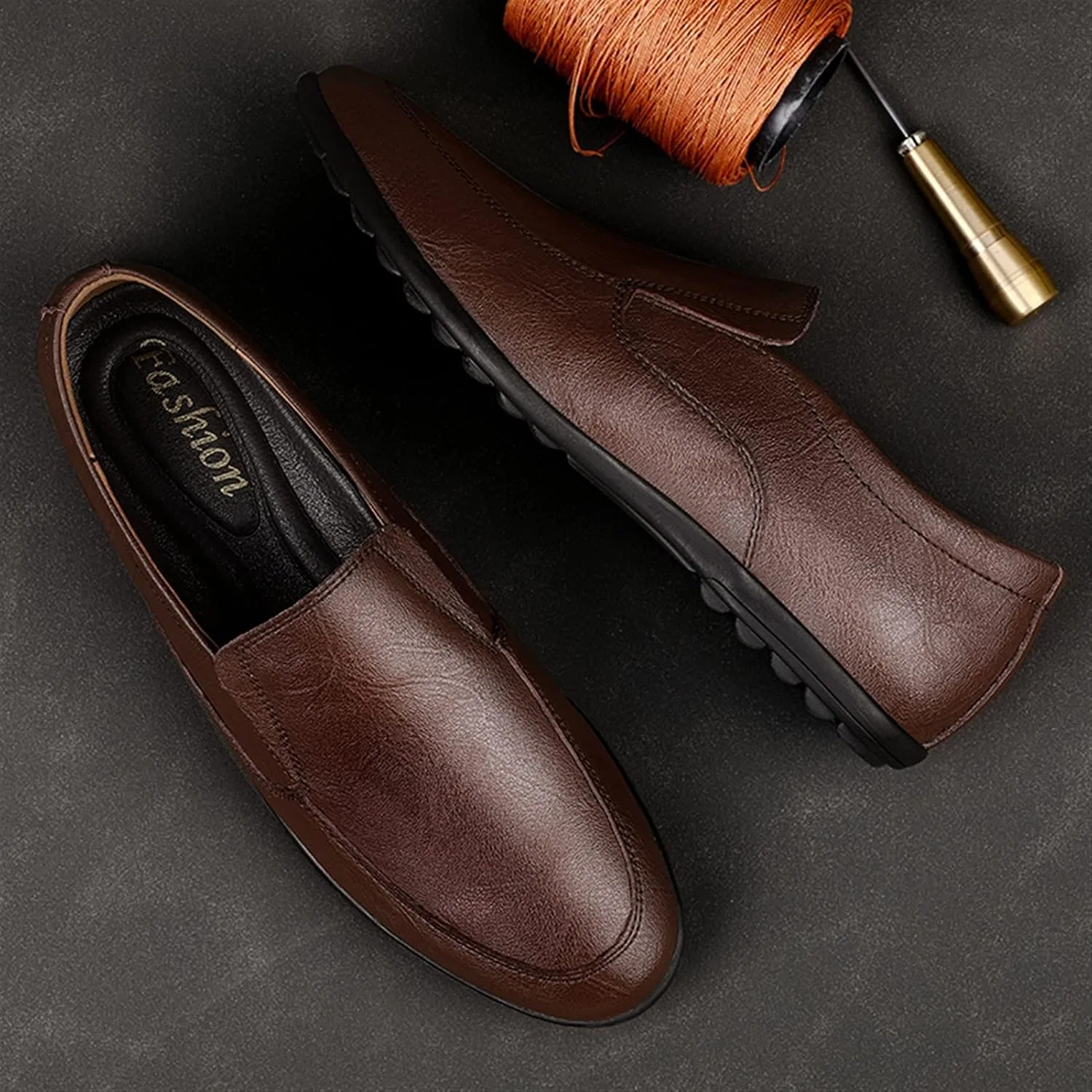 Лоферы кожаные Mens Loafers, темно-коричневый — фото 3