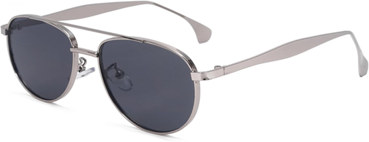 

bullabulling Винтажные уникальные металлические солнцезащитные очки с двойной перемычкой для женщин и мужчин, защита от УФ-излучения UV400, для активного отдыха, унисекс, Silvery Gray