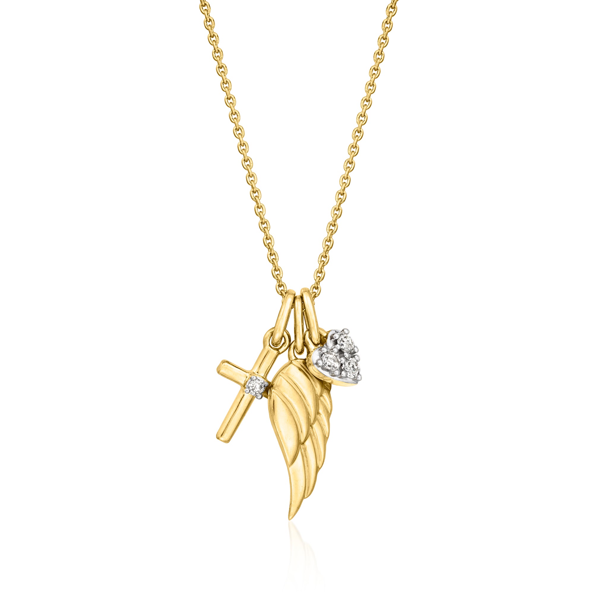 

Ожерелье Ross-Simons Diamond Faith Inspired Charm из 18-каратного золота поверх стерлингового серебра Ross-Simons, 18 In