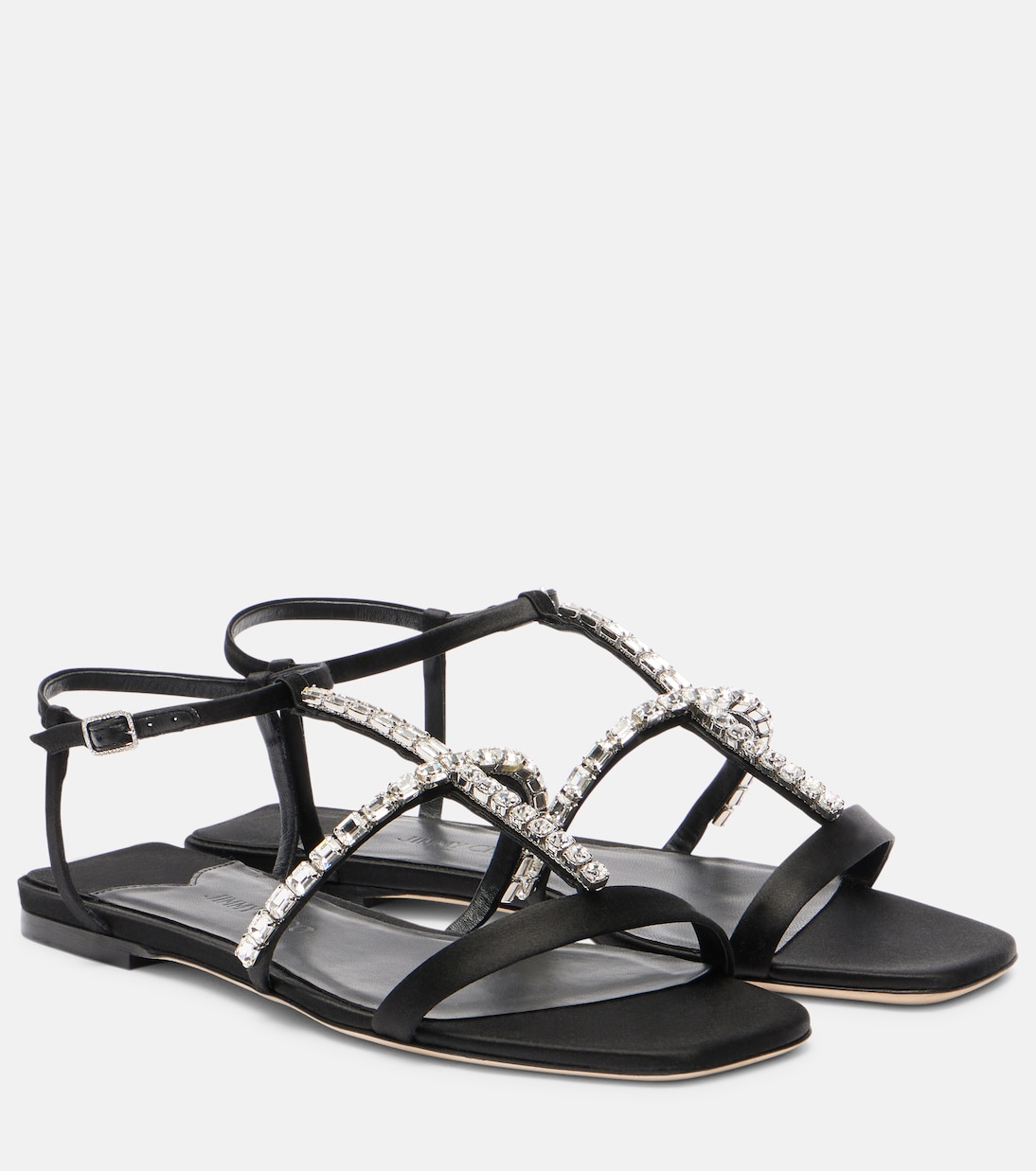 Gwyn декорированные атласные сандалии Jimmy Choo, Black/Crystal