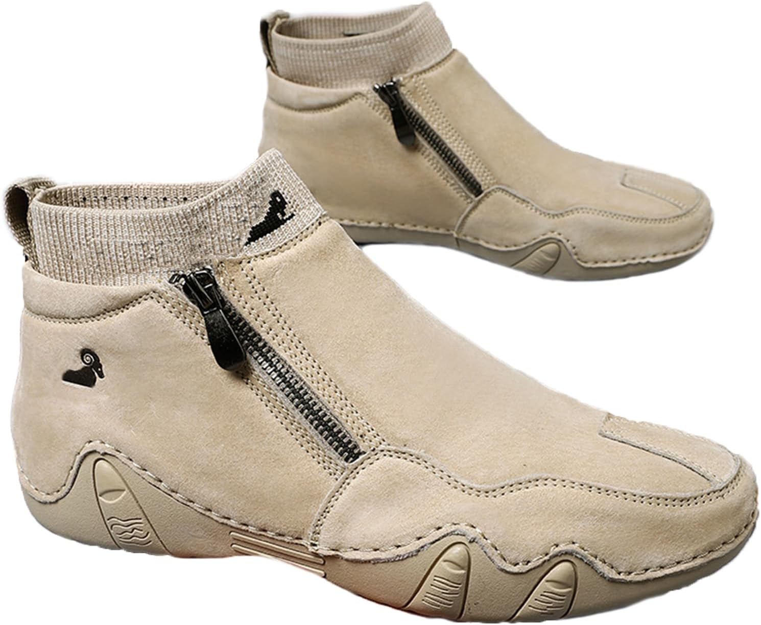 

Мужские повседневные кожаные лоферы RiceelSor с высоким верхом, ручной прошивкой, боковой молнией, ботинки чукка для вождения, на щиколотку, полностью утепленные мехом, теплые, нескользящие, водонепроницаемые, модель для делового стиля, хаки