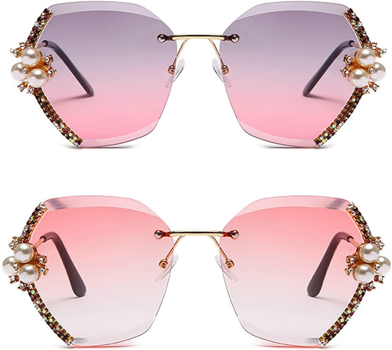 

Willochra Безободковые роскошные солнцезащитные очки со стразами для женщин, модные хрустальные солнцезащитные очки в винтажном стиле с градиентными линзами, 2pack-purple Pink&pink