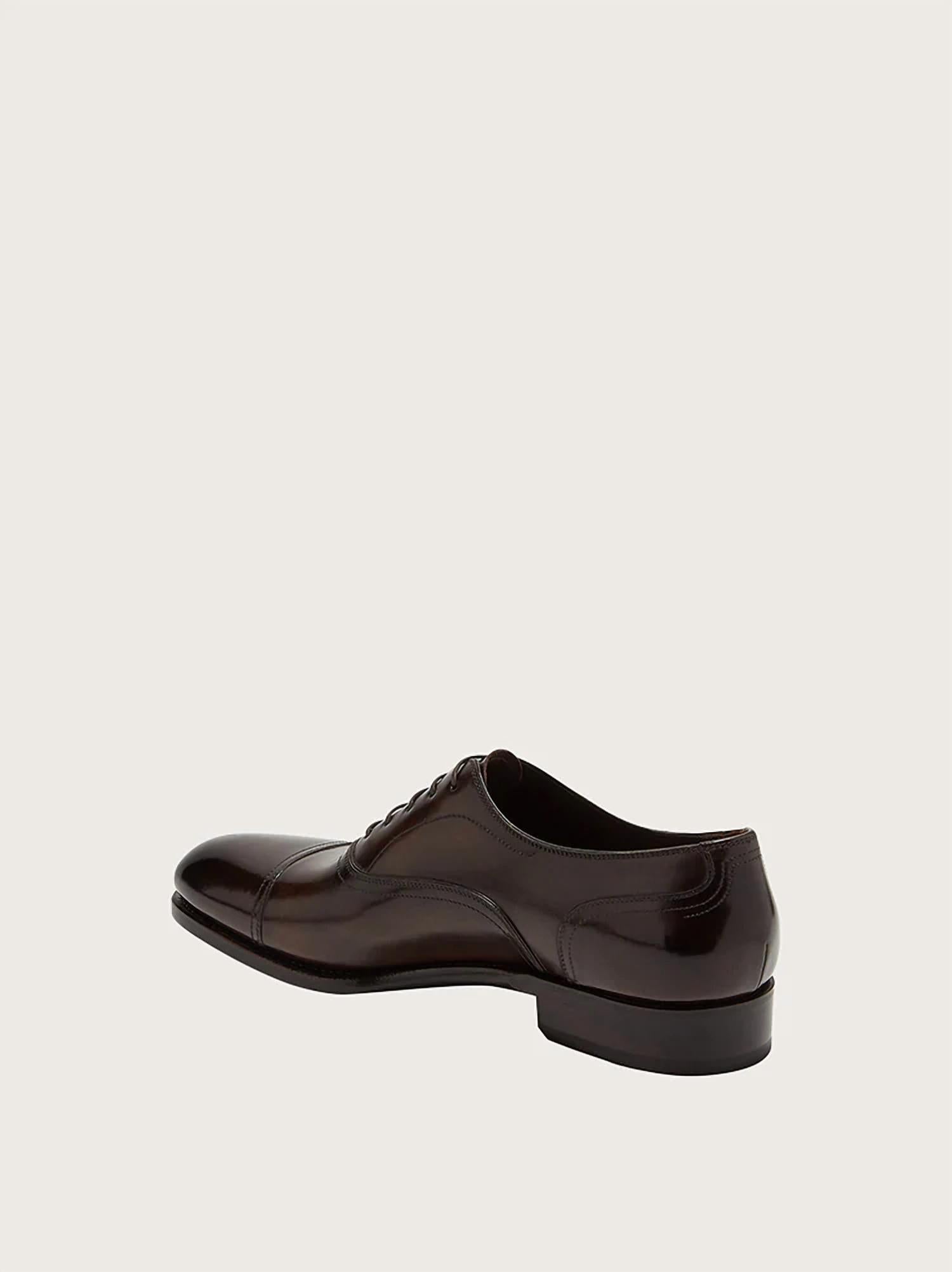 Мужские кожаные туфли-оксфорды Gancini коричневого цвета Salvatore Ferragamo, коричневый — фото 4