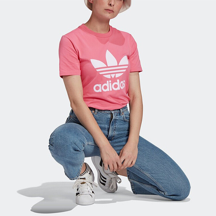 Футболка с трилистником женская розово-розовая Adidas Originals — фото 4