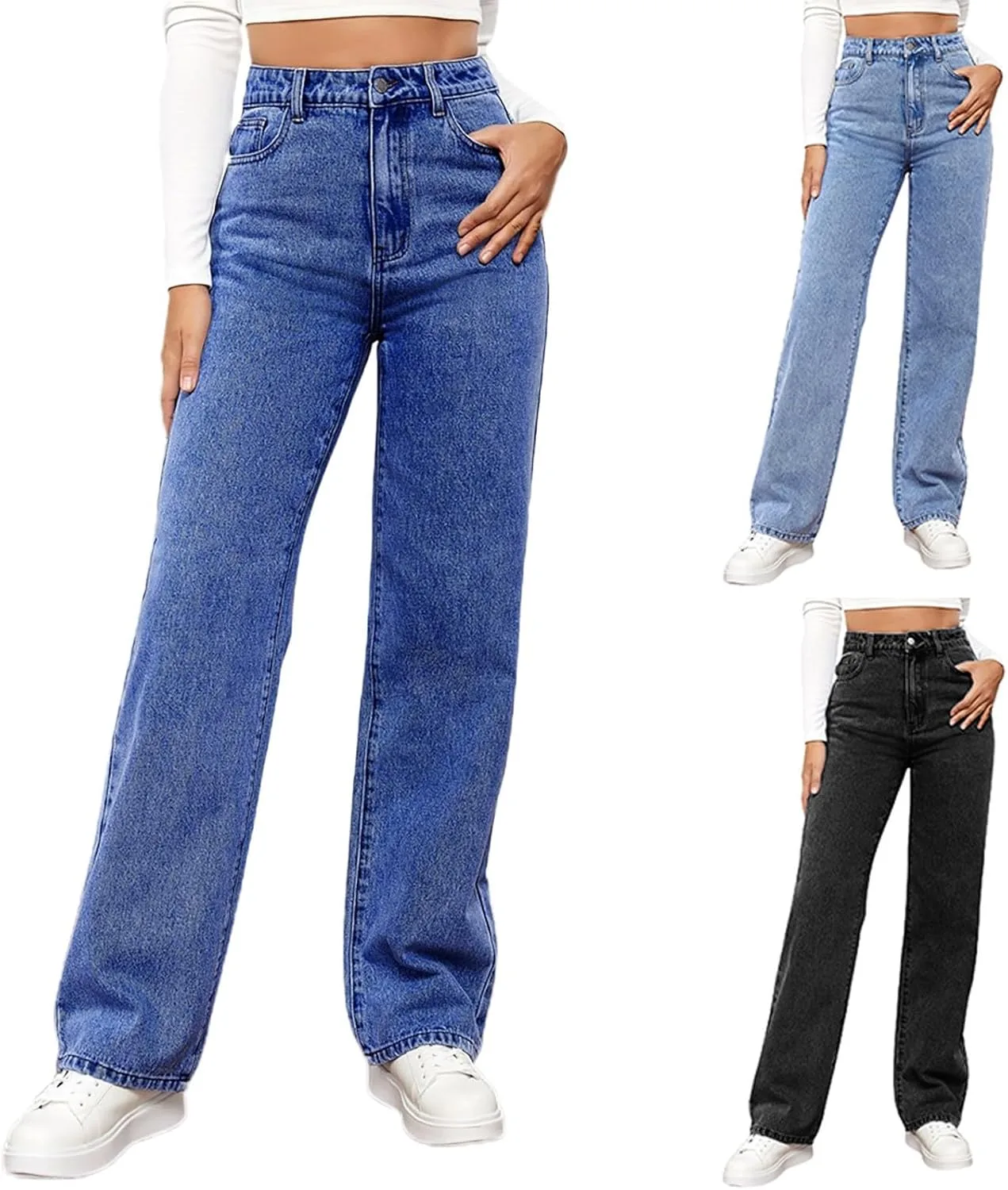 

Drynmoc высокие джинсы с широкими штанинами для женщин Drymnoc