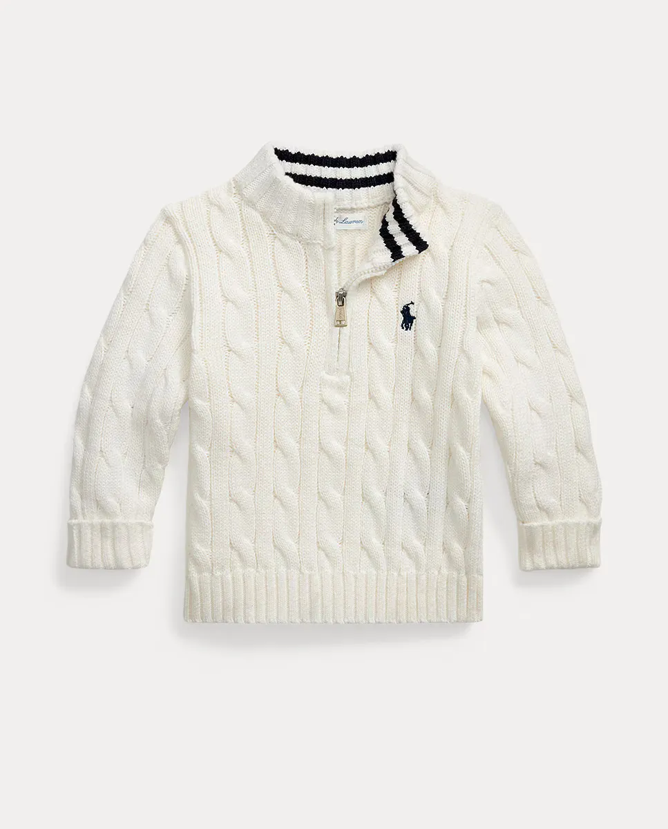 

Бэби мальчик хлопковый свитер с кабельными стяжками Polo Ralph Lauren, белый