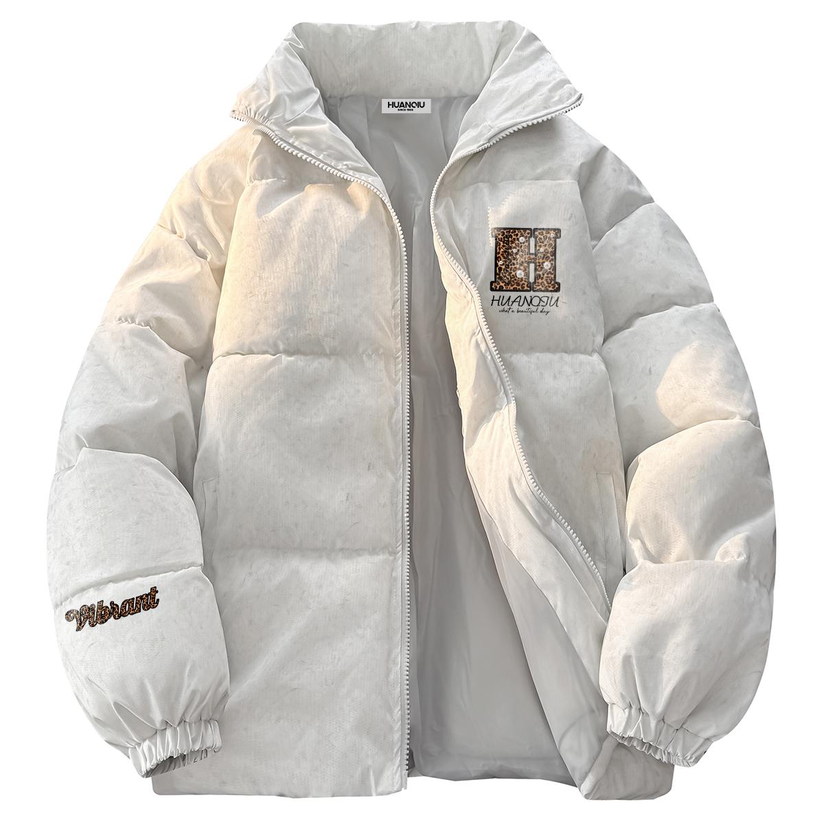 

Пуховик Unisex Stand Collar утепленный стеганый HUANQIU, белый heather серый