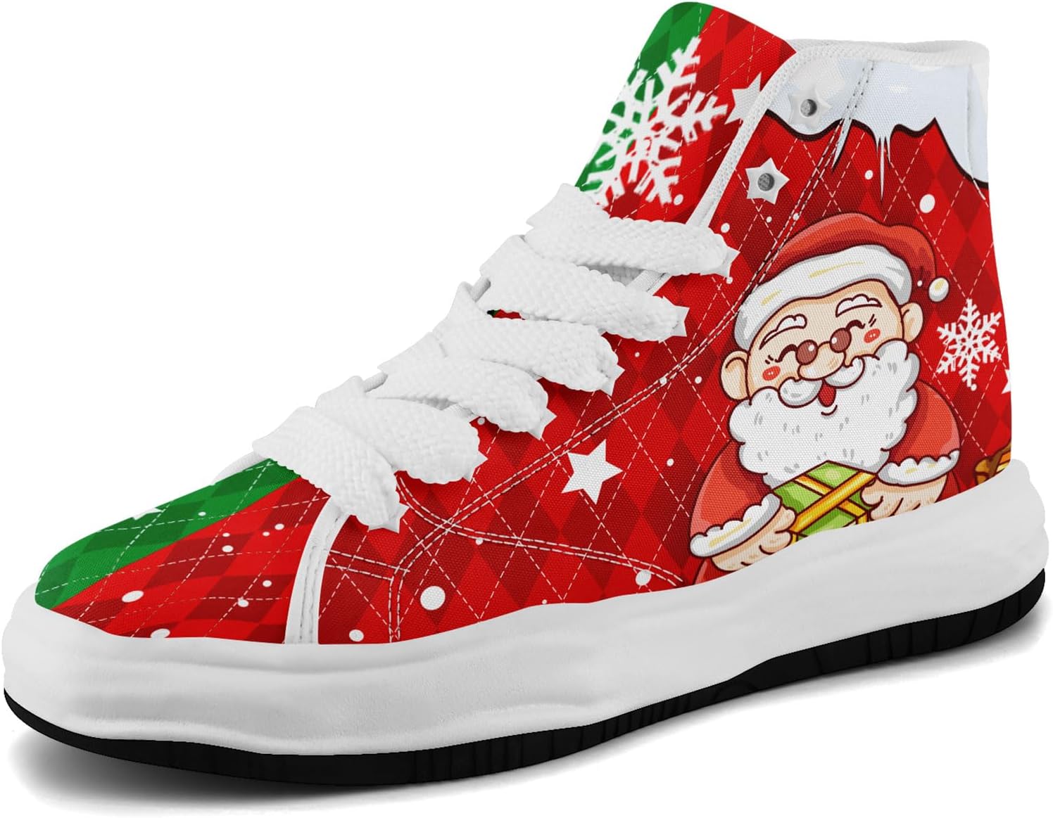 

Крутые кастомные высокие кеды с тематикой Санты, праздничная обувь, удобные легкие кроссовки для мужчин и женщин, на Рождество Coolcustomize, красный