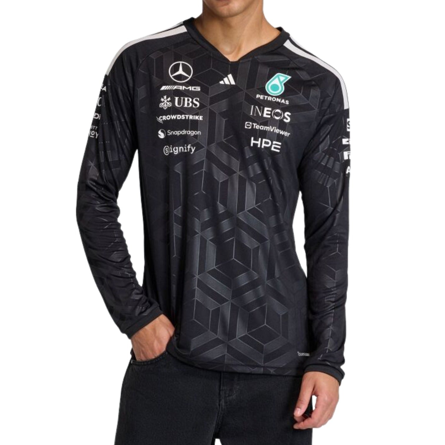 Футболка с длинными рукавами Adidas x Mercedes AMG Petronas Formula 1 для пилотов, черная — фото 2