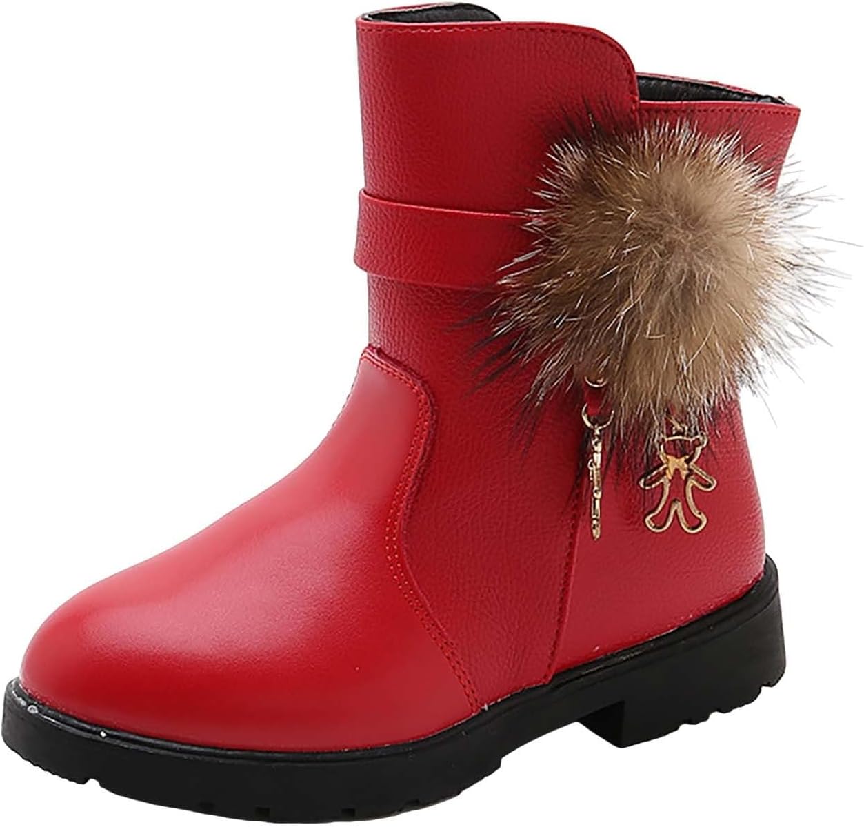 

Детские ботинки для девочек из искусственной кожи с мягкой подошвой, легкие и удобные, с боковой молнией, круглым носком, принцесса стиль, обувь для свадебного платья Generic, Red